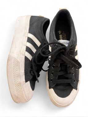 Adidas Originals Nizza Platform Low Sneakers Black White Canvas Size 7